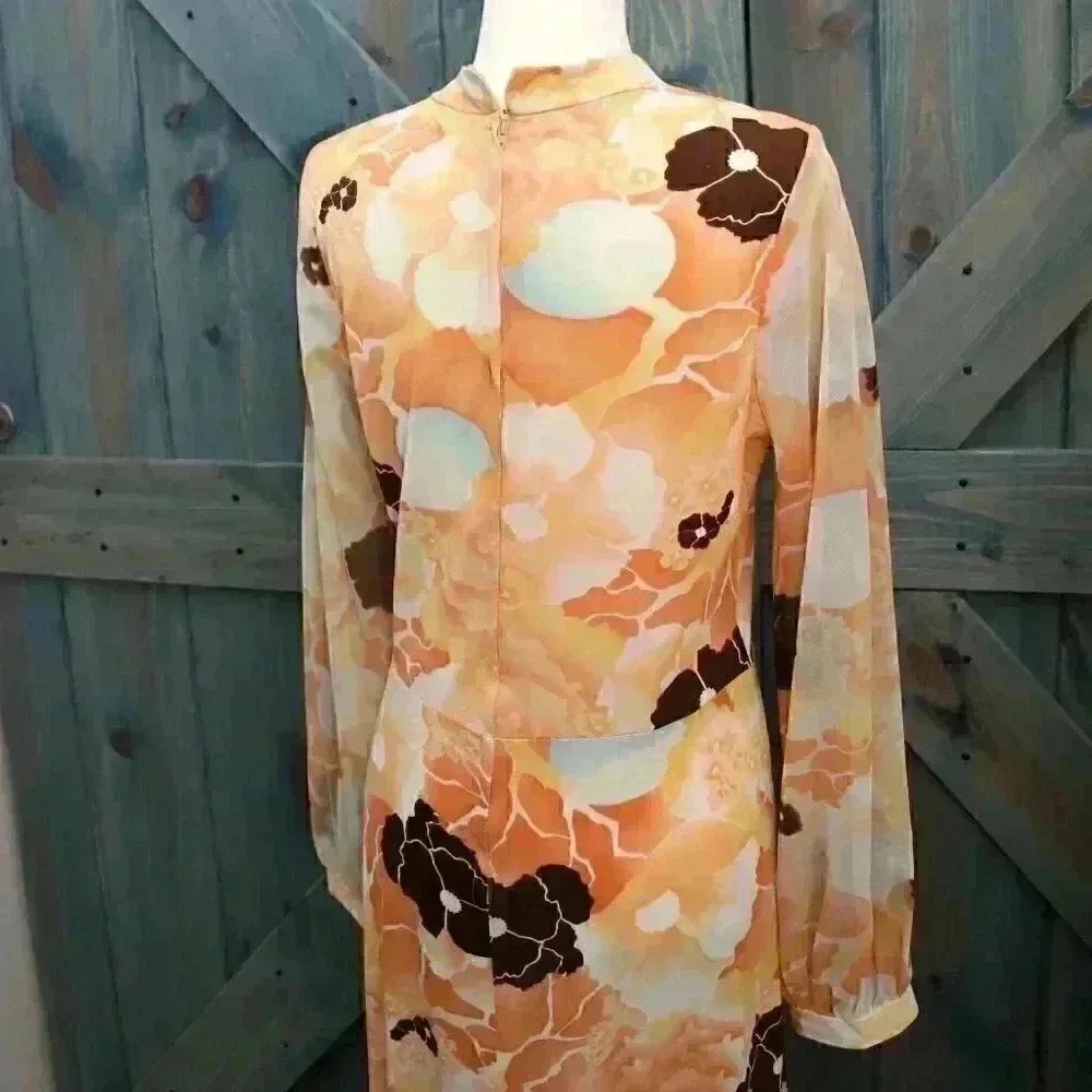 1970s Vintage Psychedelic Floral Maxi Dress Size Medium - Picture 5 of 7